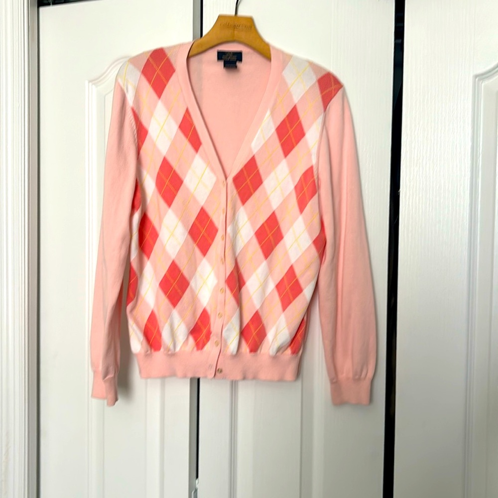Brooks brothers argile cartigan in pink salmon and white